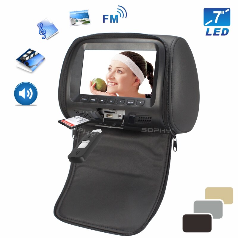 Universal 7 inches Automobile Car Headrest Monitor Rear Seat Entertainment Multimedia Player General AV USB SD MP4: SH7048MP5-Zip-Black