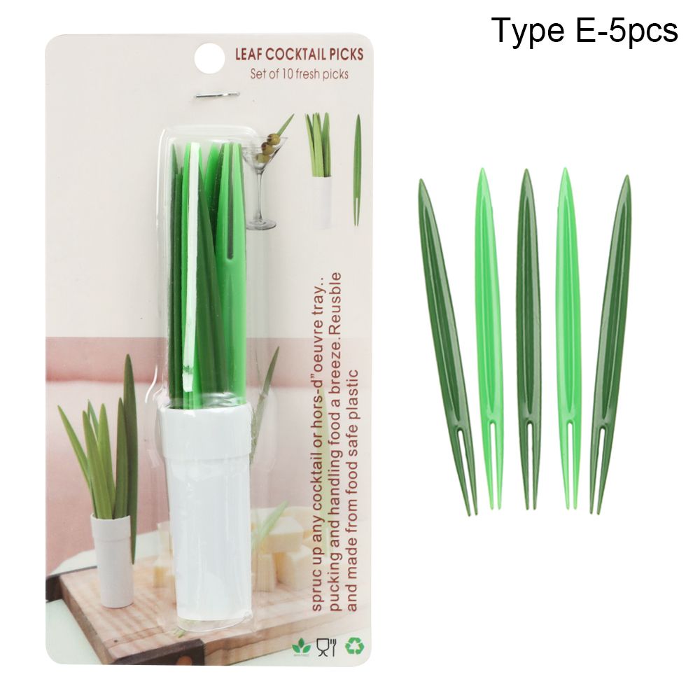 8pcs Fruit Fork Toothpick Leaves Plastic Decoration Lunch Box Bento Accessories Small Salad Tiny Fork Mini Cake Picks For Kids: A-Type E-5pcs