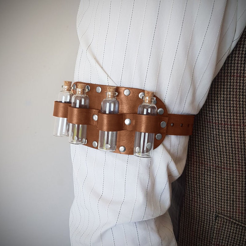 Brassard en cuir médiéval Steampunk et alchimiste, ceinture pour les jambes, manches, petit harnais porte-bouteille larve pour les cuisses