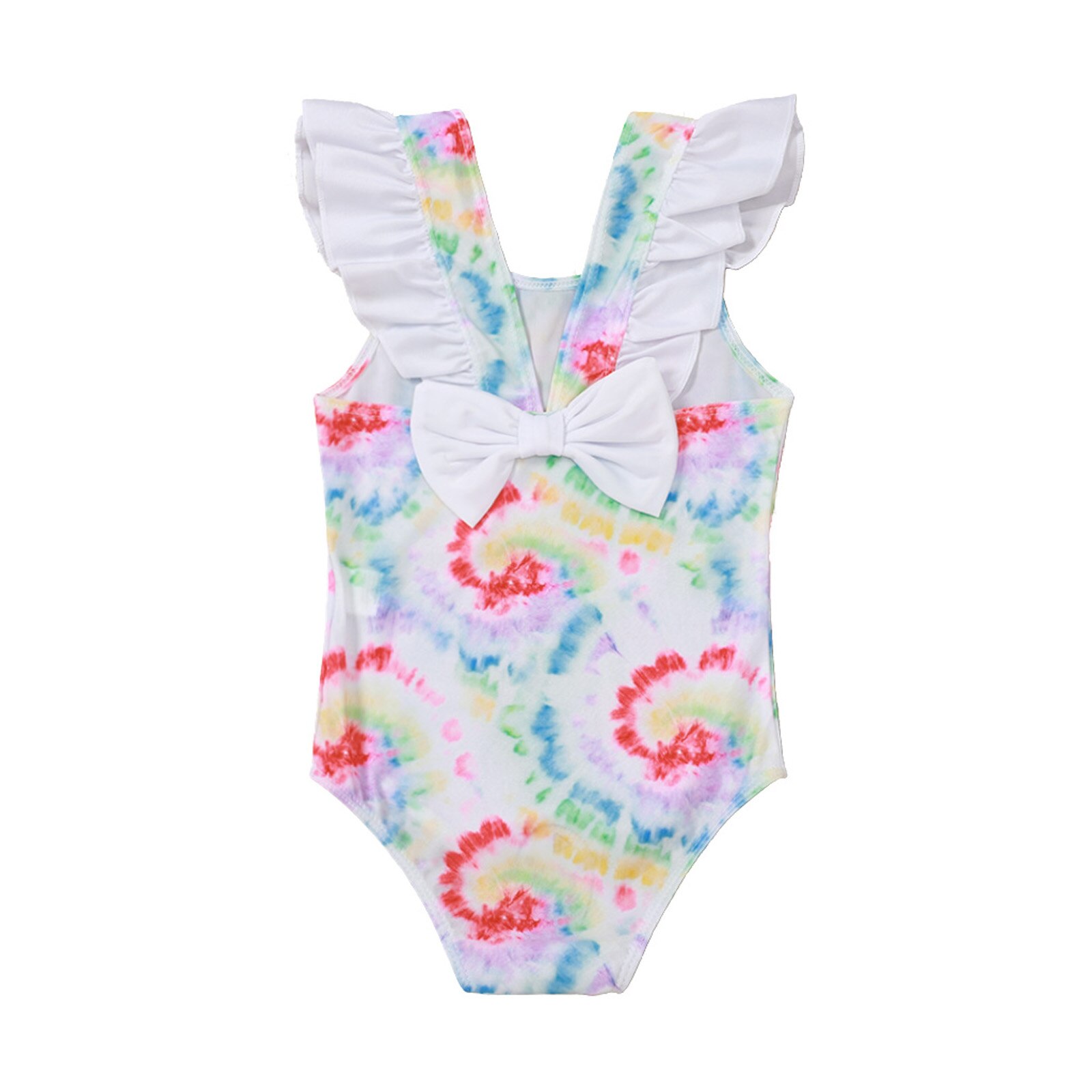 Breathable Little Girls One-piece Swimsuit, Summer Children Cute Flamingo/Tie-dye Printing Fly Sleeve Swimwear for Vacation