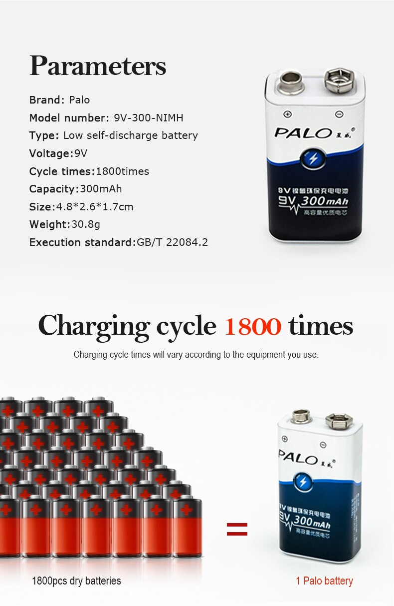 1-12pcs 9V 6F22 300mAh ni-mh Rechargeable Battery 9 volt nimh ni mh Rechargeable batteries