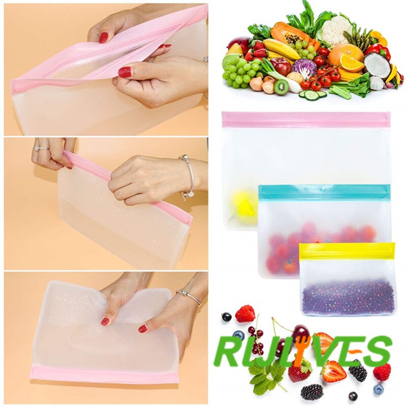 Sac de conservation des aliments en PEVA, sacs frais debout, Zip Silicone réutilisable déjeuner fruits tasse étanche réfrigérateur bol de légumes