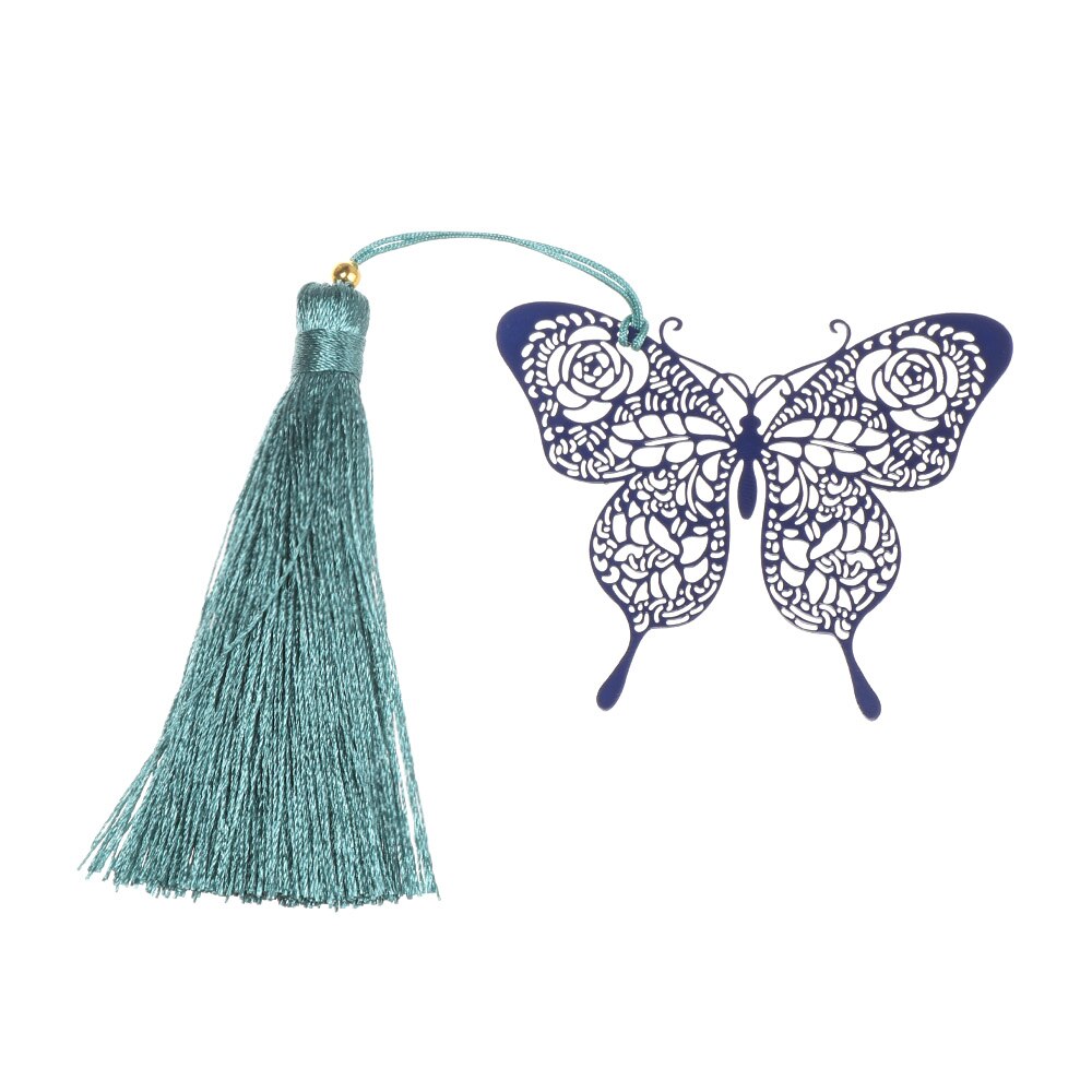 Beautiful Hollow Metal Bookmark With Red Strap Students Stationery Chinese Style Black Leaf Butterfly Feather Book Markers: Style 6