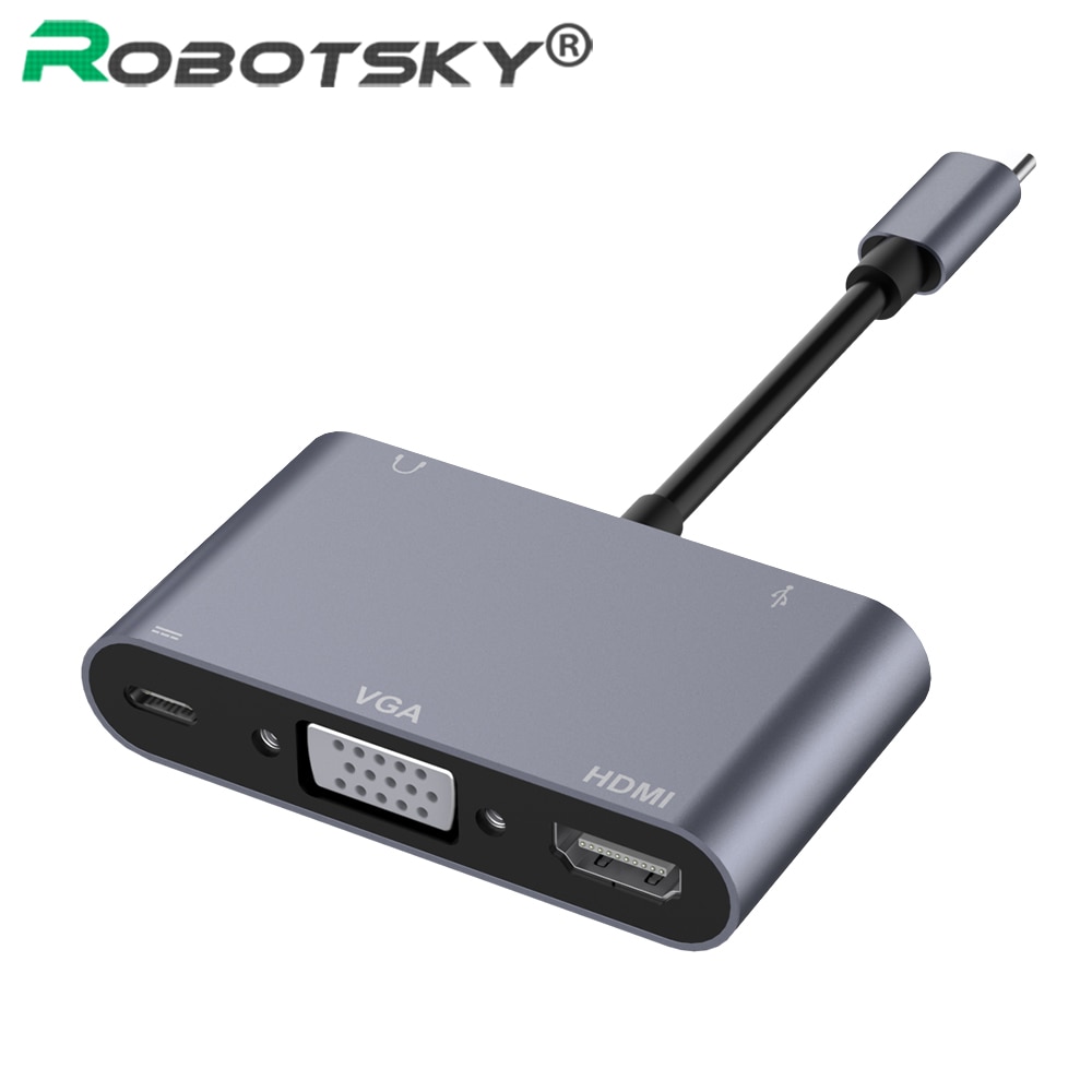 Robotsky USB C Type C Hub 5 in 1 VGA 2 K * 4 K HDMI PD 3.5mm Jack USB3.0 Adapter Connector Voor MacBook Pro 1080 P HDTV Projector