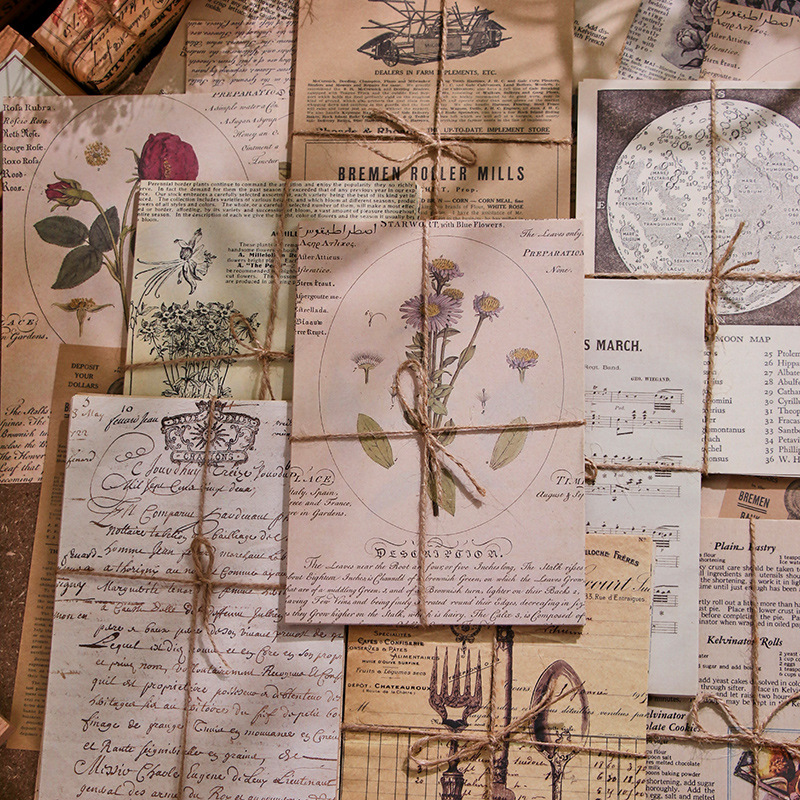 30 hojas de papel de Material estético de estilo Retro, planificador de diario basura, álbum de recortes, papel de fondo decorativo Vintage para manualidades Diy