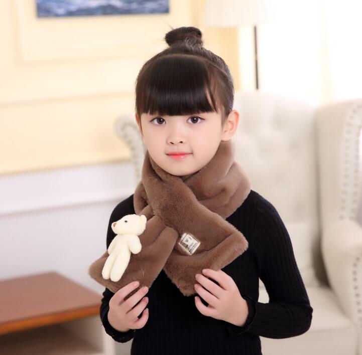 Bufanda de pelo de conejo de imitación para niños y niñas, pañuelo cálido de Color puro para el cuello, de felpa, para Otoño e Invierno: coffee