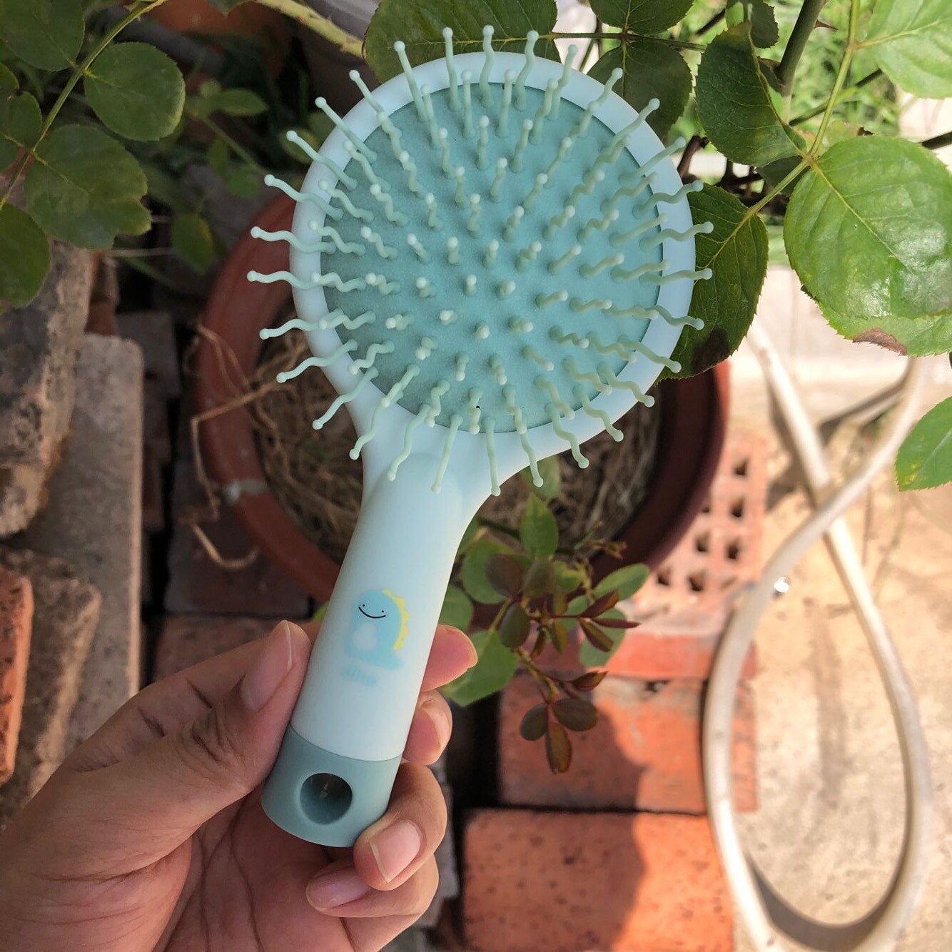 1Pcs Haar Kam Massage Haar Borstel Ronde 4 Kleuren Mini Airbag Kam Met Spiegel Reizen Haarborstel Make Kam Haar accessoires: geen dinosaur