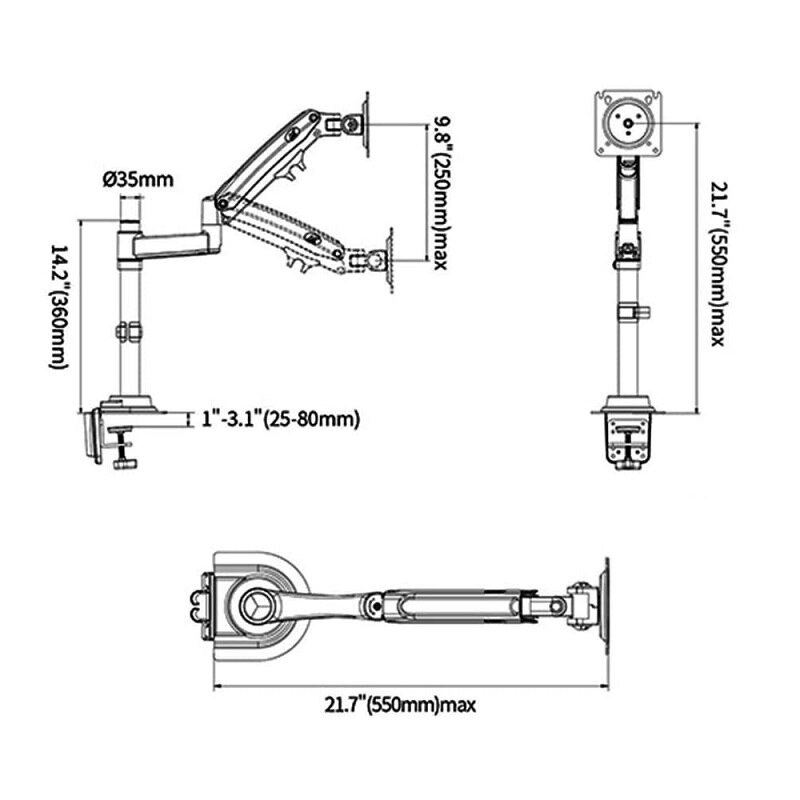 NB North Bayou – moniteur de mouvement complet H100, support de bureau, affichage pivotant, bras à ressort à gaz pour écran LCD/LCD de 2-12KG et 22-35 pouces
