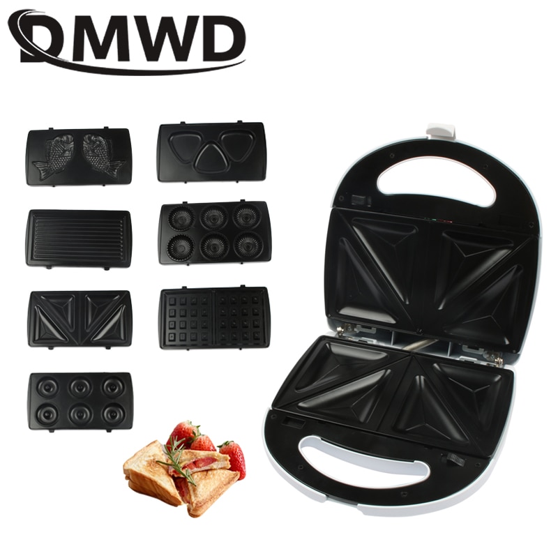 DMWD 110V Multifunction Eggs Sandwich Maker Muffin Waffle Toaster Donuts BBQ Frying Pan Mini Breakfast Baking Machine 7 Plates