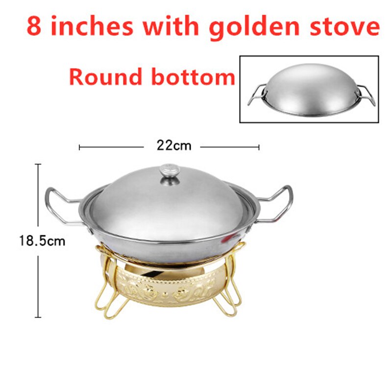 Outdoor lamp solid liquid restaurant tableware stainless steel portable furnace hotpot pots cooking Alcohol stove small pot: 8 inches with golden