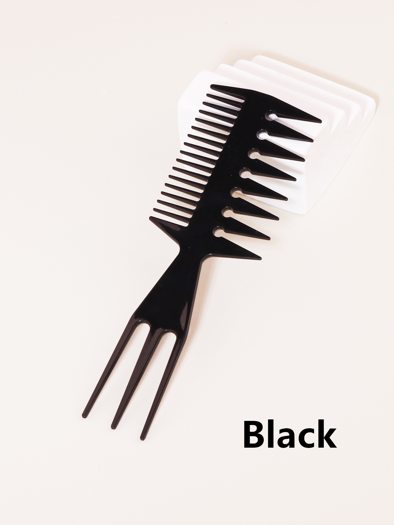1 cepillo de pelo multifuncional en forma de espina de pescado con de dientes anchos, herramienta de salón con cabeza de aceite africano, peine especial para pelucas de cabello real: Negro