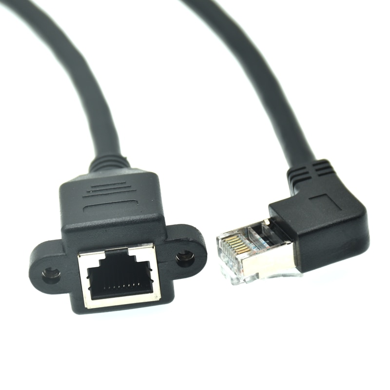 90 degrees Right Up Down Angle RJ45 Male to Female Screw Panel Mount Ethernet LAN Network Extension Cable converter 0.3m 0.6m 1m