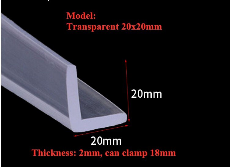 Glass Angle Corner Protector, Anti-collision Gasket,,Silicone Sealing Bar, 16mm x 16mm, 12mm x 12mm x 2mm, 2m, Transparent: Transparent 20x20mm