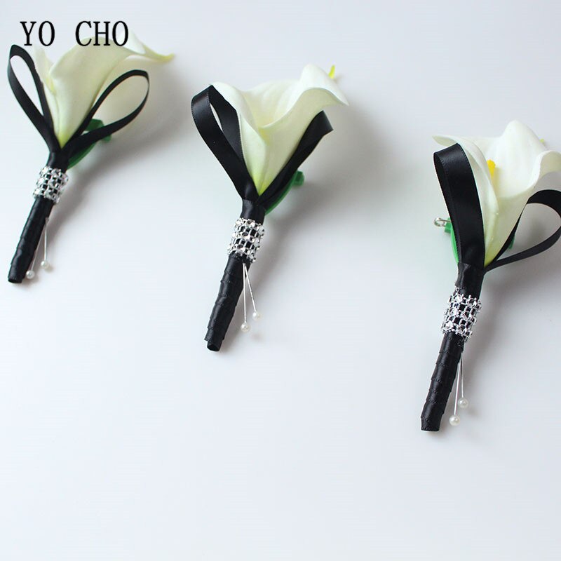 YO CHO-Flor Artificial para hombre, flor de lirio de Cala Blanca, broche para novio, alfiler, alfiler, de boda, ramillete de Lirio
