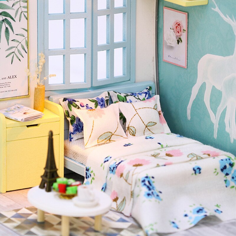 DIY miniaturowy domek Roombox 3D drewniany domek dla lalek zestawy zabawki dla dzieci mini Model budynku meble robić domku dla lalek prezent na boże narodzenie