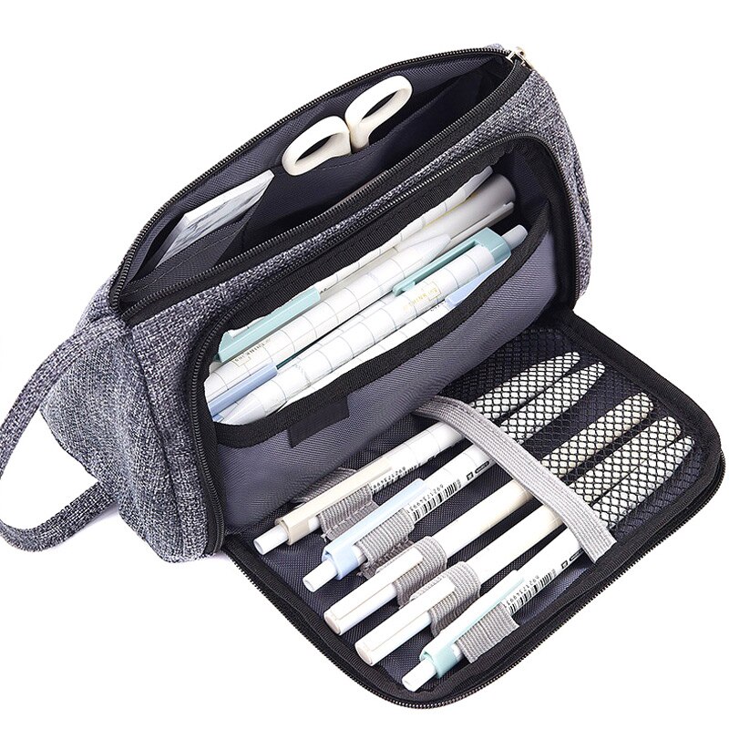 Women Cosmetic Bag Large Capacity Pen Cosmetics Storage Bag Canvas Pouch Pencil Stationery Case Holder For School Office: Black