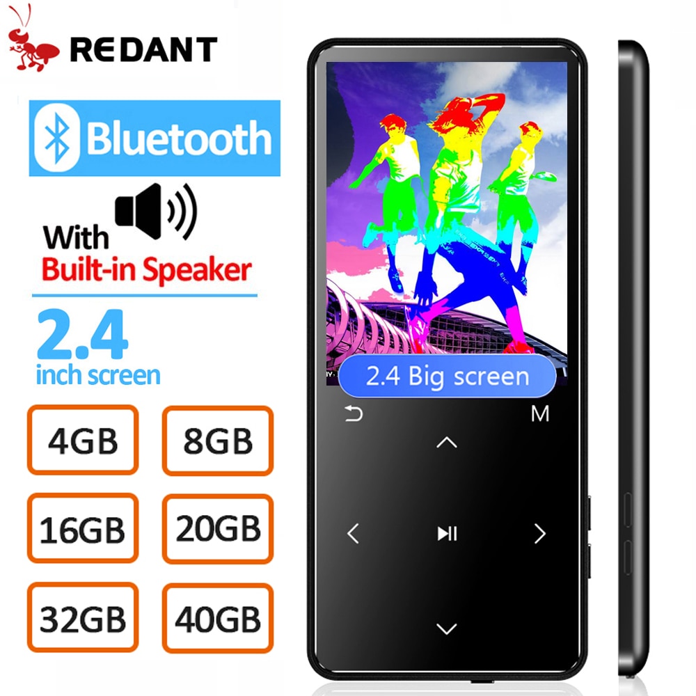 REDANT Sport-reproductor de MP3 con Bluetooth, Radio FM, teclas táctiles, pantalla de 2,4 ", Walkman HiFi, reproductor de música Flac MP 3 para niños, 16GB