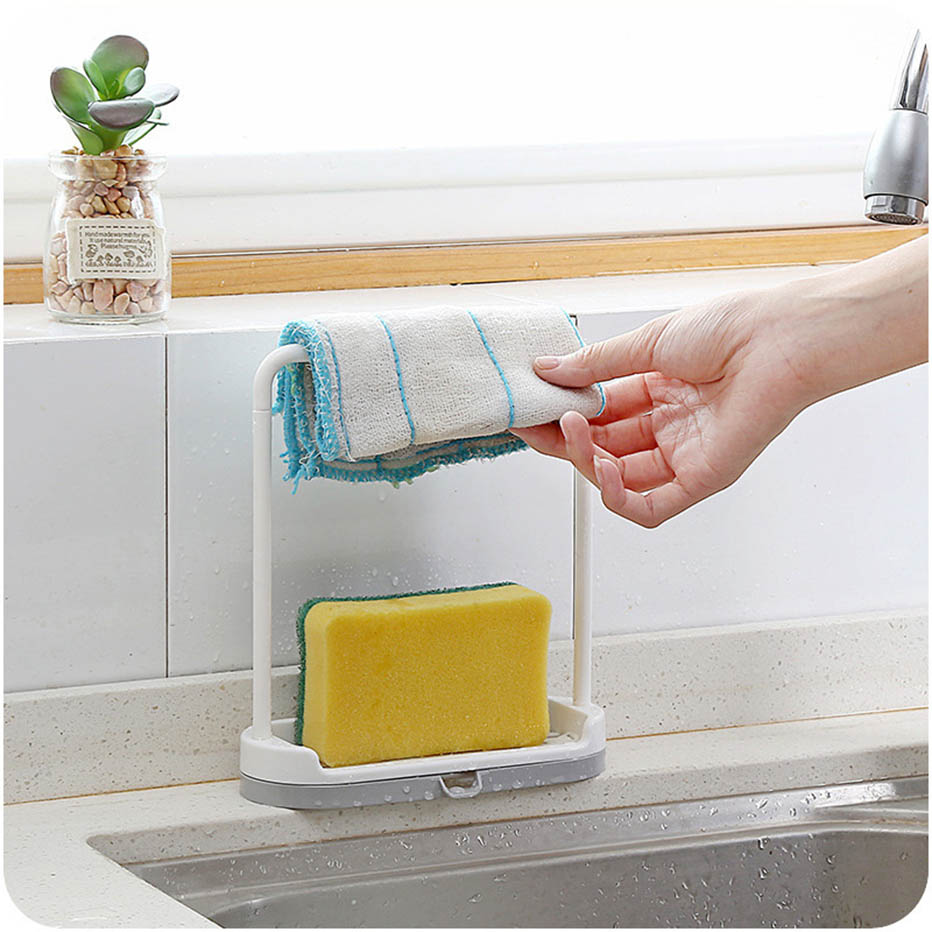 Kitchen Storage Rack Towel Sponge Drain Racks Rag Dishcloth Hanging Rack Bathroom Soap Holder Sink Desktop Organizer