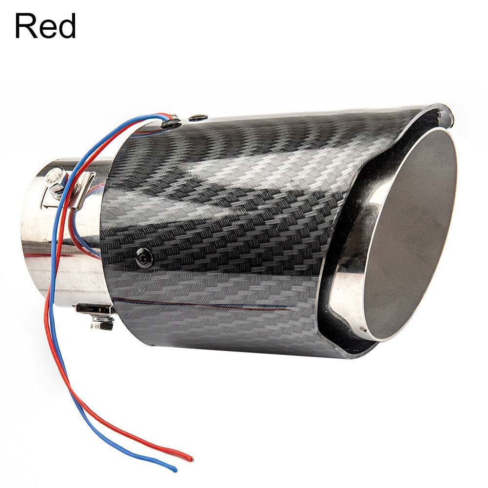 Universal Car Carbon Fiber Exhaust Muffler Tip Tail Pipe with Red/Blue LED Light: Red Straight Edge