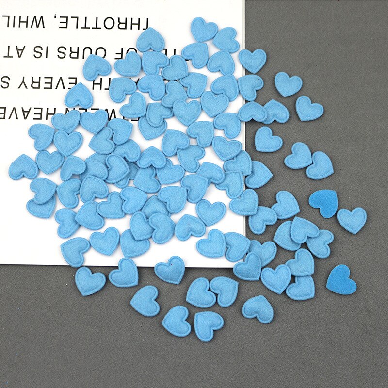 200 stk mini love heart polstret patch filt stof applikationer gør-det-selv håndværksartikler scrapbog basteln materialer hårnåle hårtilbehør: Blå hjerter