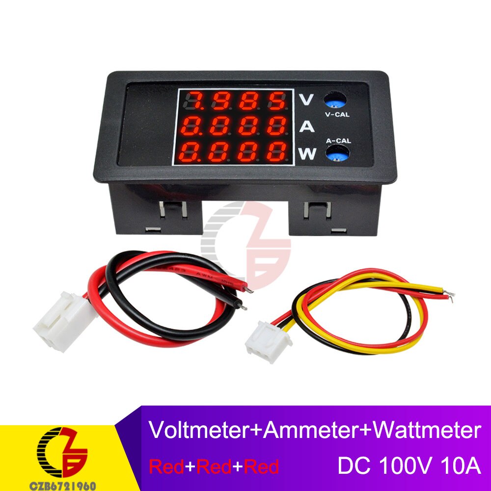 DC 100V 10A Digital Voltmeter Ammeter Wattmeter 50V 5A Voltmeter Current Power Meter Car Battery Capacity Tester 12V 24V 48V 72V: Red-Red-Red