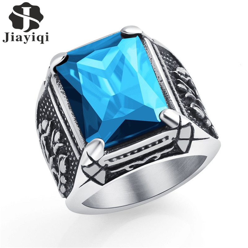 Jiayiqi-anillo de acero inoxidable 316L estilo Punk para hombre, joyería de , con cristal