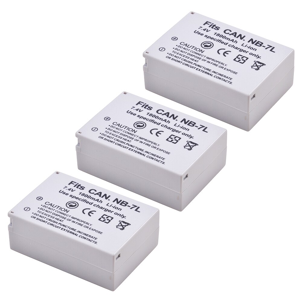 NB-7L Batterij 1800Mah NB7L Nb 7L Li-Ion Batterij + Led Dual Usb Oplader Voor Canon Powershot G10 G11 G12 SX30 SX30IS Digitale Camera: 3 Battery