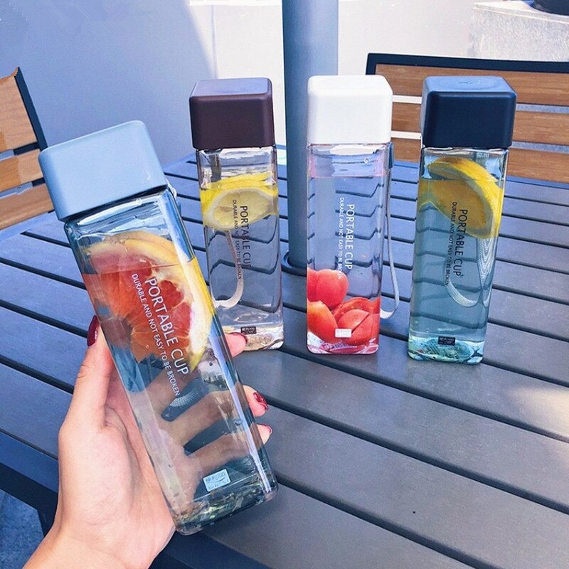Firkantet vandflaske plast sport scrub lækagesikker drikke min flaske bærbare drinkware tour flasker