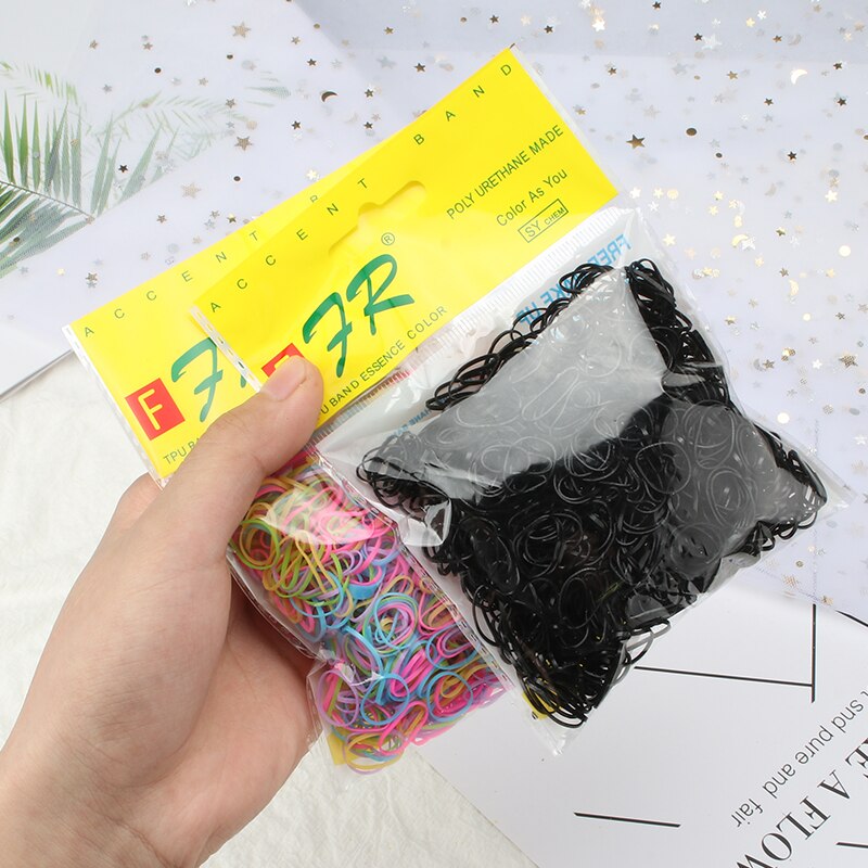 1000 Pcs 1Cm Schattig Meisje Kleurrijke Wegwerp Elasticiteit Rubberen Band Haar Band Paardenstaart Hoofd Touw Haar Ring Kind Haar accessoires