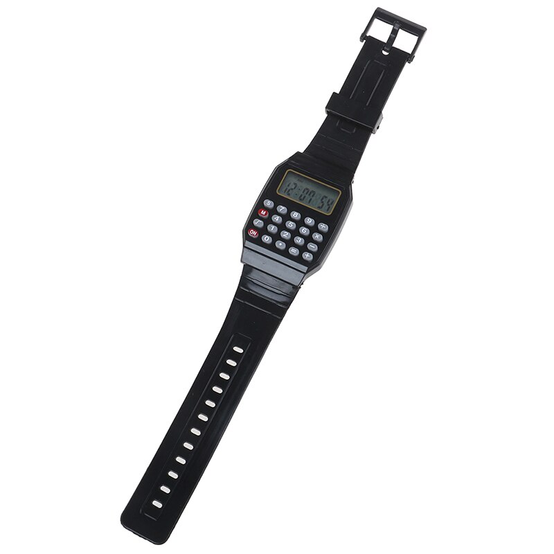 Led-rekenmachine, elektronisch digitaal chronograafhorloge, computerhorloge voor kinderen, jongens en meisjes, sporthorloges van rubber: Zwart