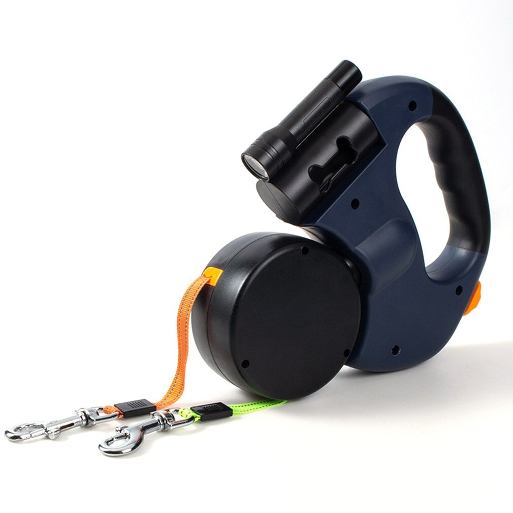 Dual Dog Rope Leash With Light Retractable Double Pet Traction Rope Belt Portable Rotation Pet Rope Supply For 2 Dogs Walking