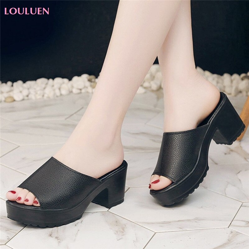 Sandaler dam sommarpumps högklackade sandaler casual beach peep toe toffel plus storlek 35- 41