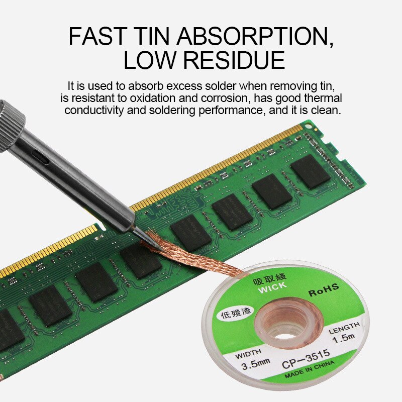 Desoldering Braid Copper Solder Wire Soldering Wick Tin Remove Braided Welding Wire Cord Flux BGA Repair Tool 2/2.5/3/3.5mm Wide