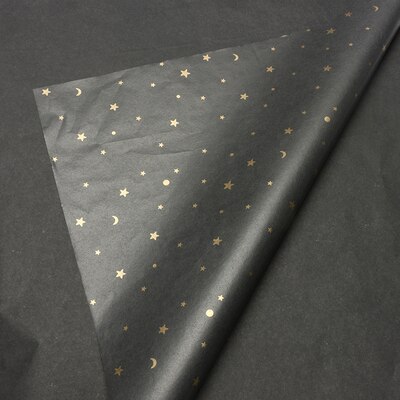 Papier d'emballage artisanal doré | 20 pièces, 50x70cm, avec étoile lune, papier d'emballage floral, fait à la main: N2