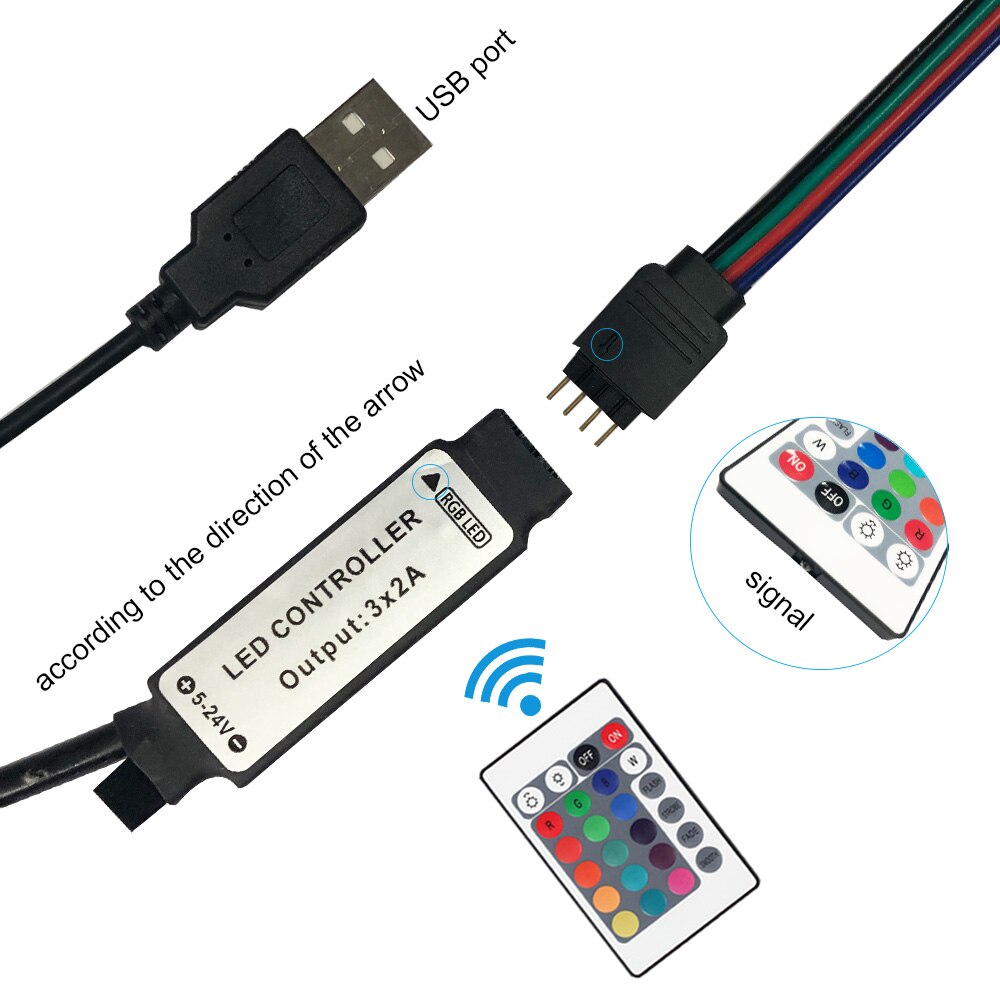 1m USB DC 5-24V Inline IR-Controller mit 24 Key Wireless Controller für 5050 3528 RGB LED Licht Streifen