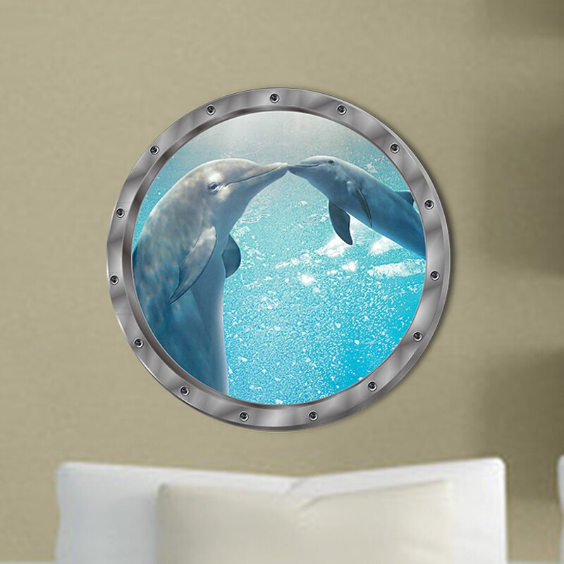 'de beste' realistische raamstickers met 3d zeewerelden, pvc-behang met een diameter van 29cm voor decoratie in de woonkamer of slaapkamer 8: Dolfijn