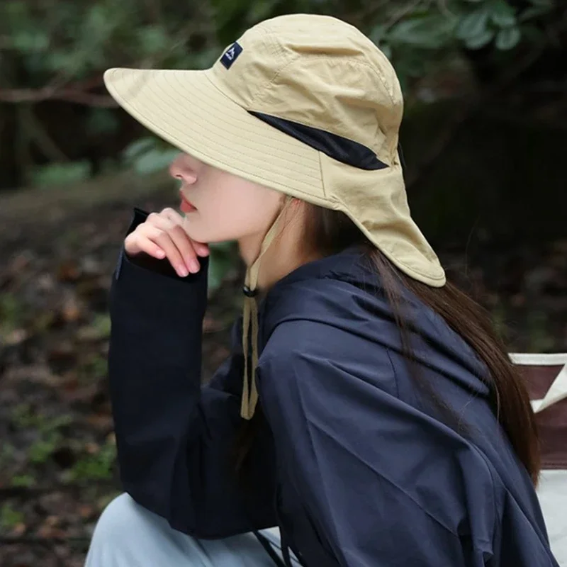 Unisex Summer Wide Brim Waterproof and Quick-drying Panama Caps Outdoor Visor Bucket Hats Mesh Breathable Sun Hat with Neck Flap