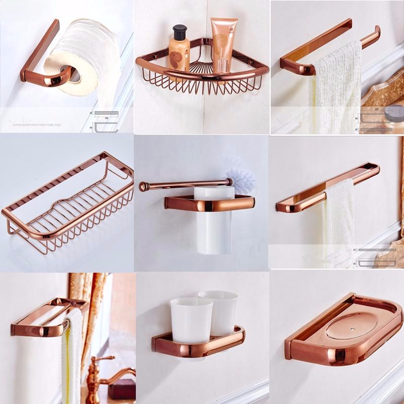 Biggers-Juego de accesorios de baño de cobre rosa de lujo, soporte de papel, barra de toalla, jabonera, soporte para vaso,