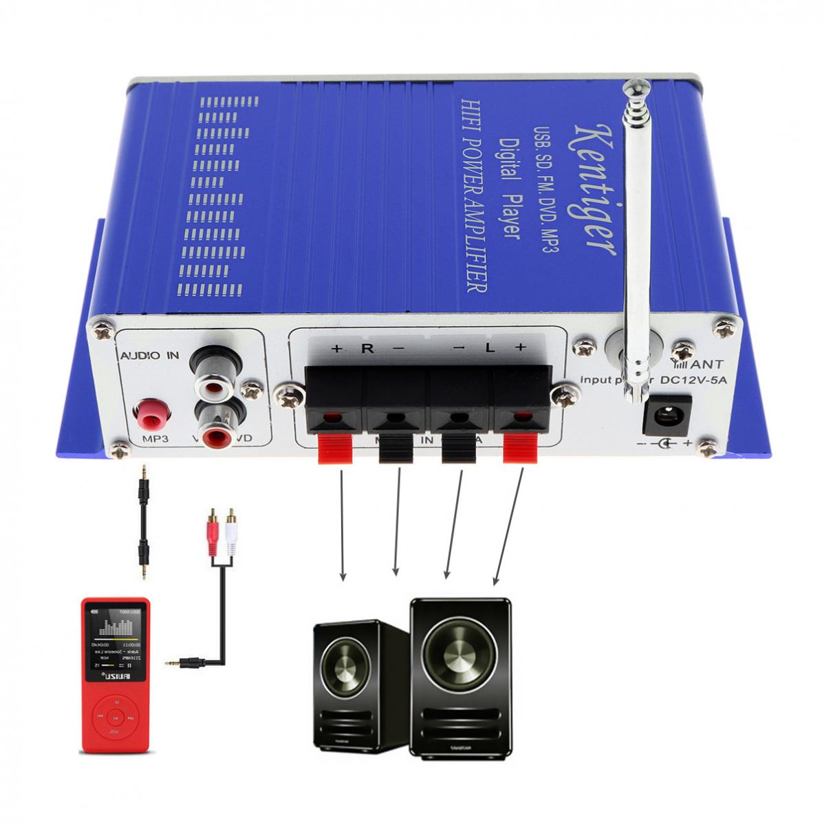 Car Amplifiers Digital Display Hi-Fi 2CH Car Stereo Power Amplifier AMP Support Fit for USB / MP3 / FM / SD Jack Input