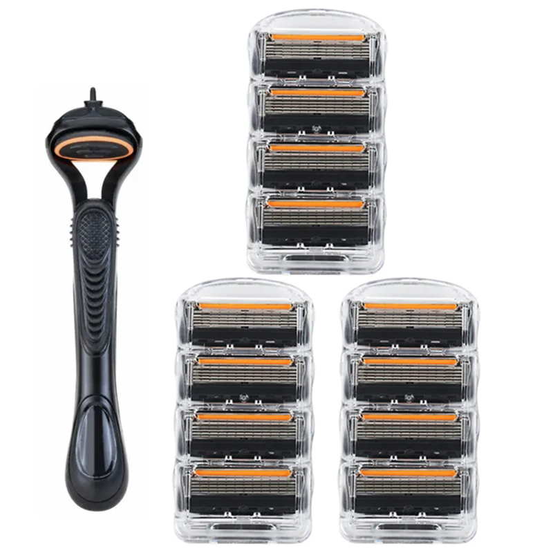 Old-fashioned Genuine Fusion Razor for Men Face Hair Shaving Removal Safety Manul Shaver Replacement Razor Blades Cassettes: Silver