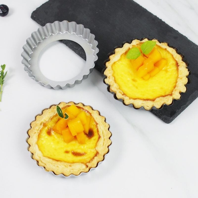 Non-stick egg tart pie pan mold pie pizza cake round mold removable loose bottom groove heavy pie pan baking pan