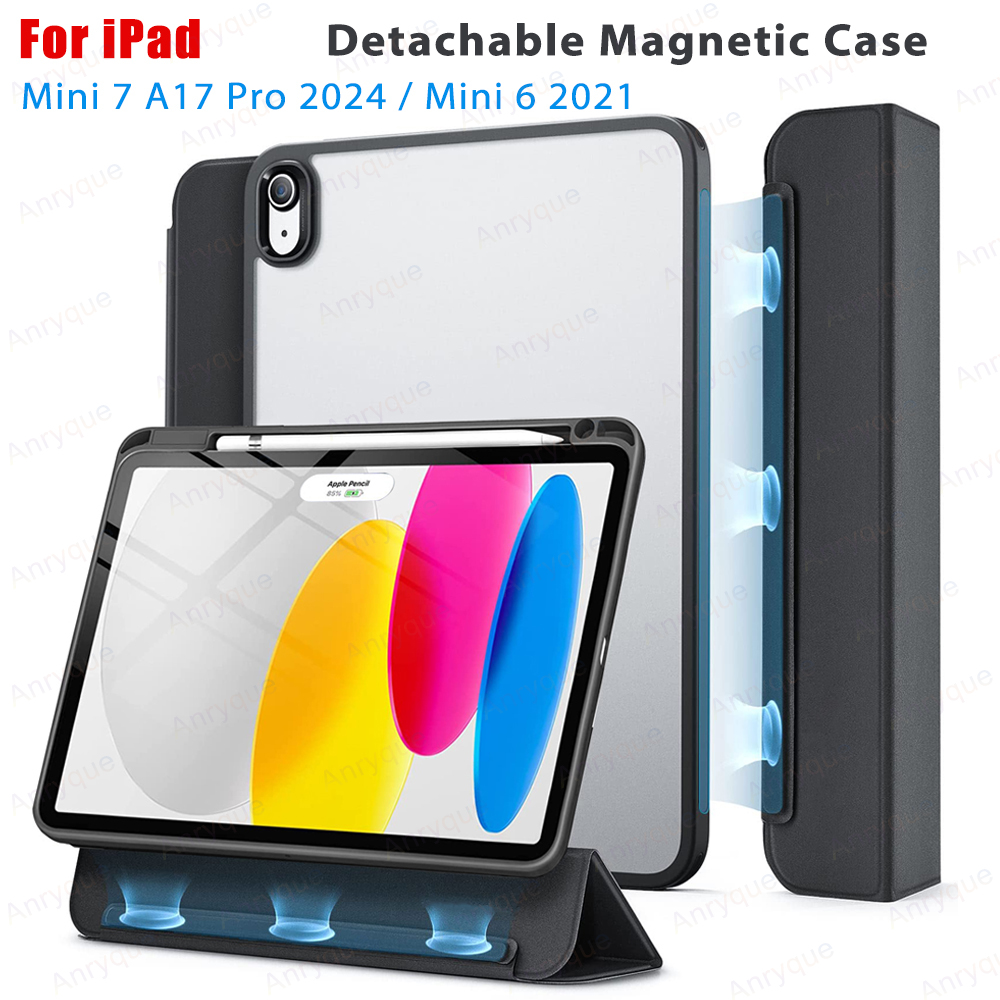 For iPad Mini 7 Case A17 Pro Detachable Magnetic Cover for iPad iPad Mini 7th/6th Generation Case 8.3'' Funda with Pencil Holder