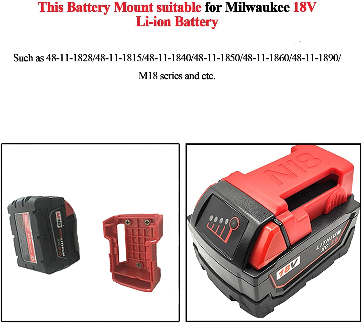 2 stk batteriholder til milwaukee batterifeste dockholder passer til  m18 48-11-1850 18v montere holder deksel dockklips rød svart