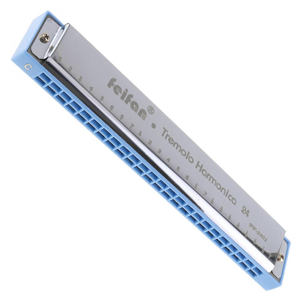 Metal 24 Holes Complex Tone Blues Harmonica Wind Instrument for Beginners