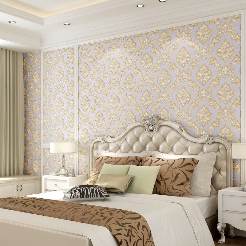 Papel tapiz 3D de Damasco en relieve fino, clásico europeo, papel tapiz de fondo de sala de estar para dormitorio, W201