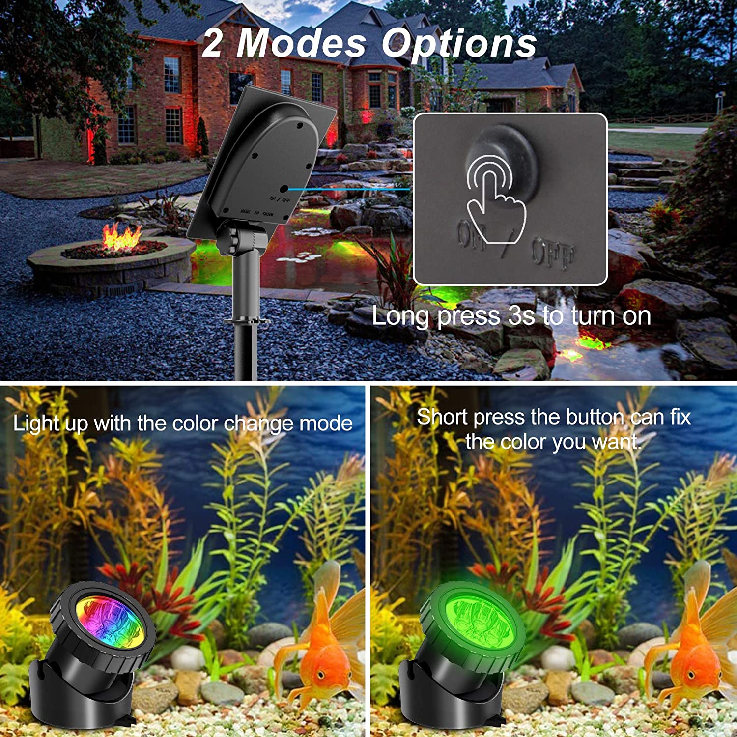 T-SUNRISE Solar LED Light Underwater Pond Light Waterproof 3 Submersible Lamps Projector Light Garden led Pool light Solar Power