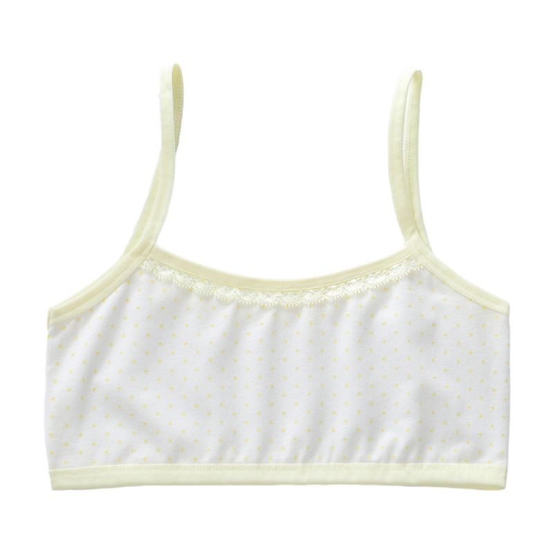 Puberty Girls Cotton Underwear Polka Dot Print Training Bra Lace Splice Bralette 24BE: Beige