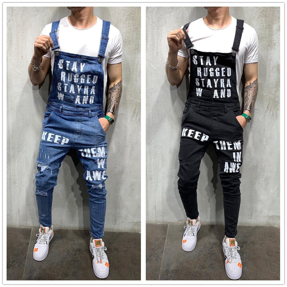 Combinaison en jean déchiré pour hommes, été , salopette en jean Slim à la , pantalon à bretelles, directe internationale, S-3XL