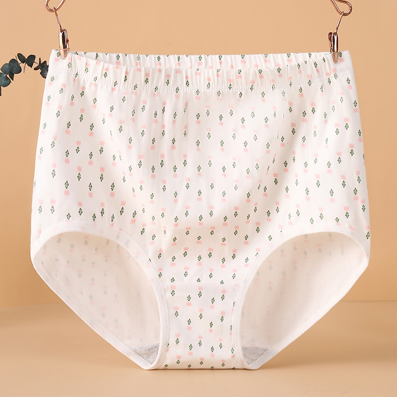 Bragas triangulares de cintura alta de algodón para madre, lencería de flores para mujer, ropa interior suave sin costuras, talla grande, nueva: L / Blanco
