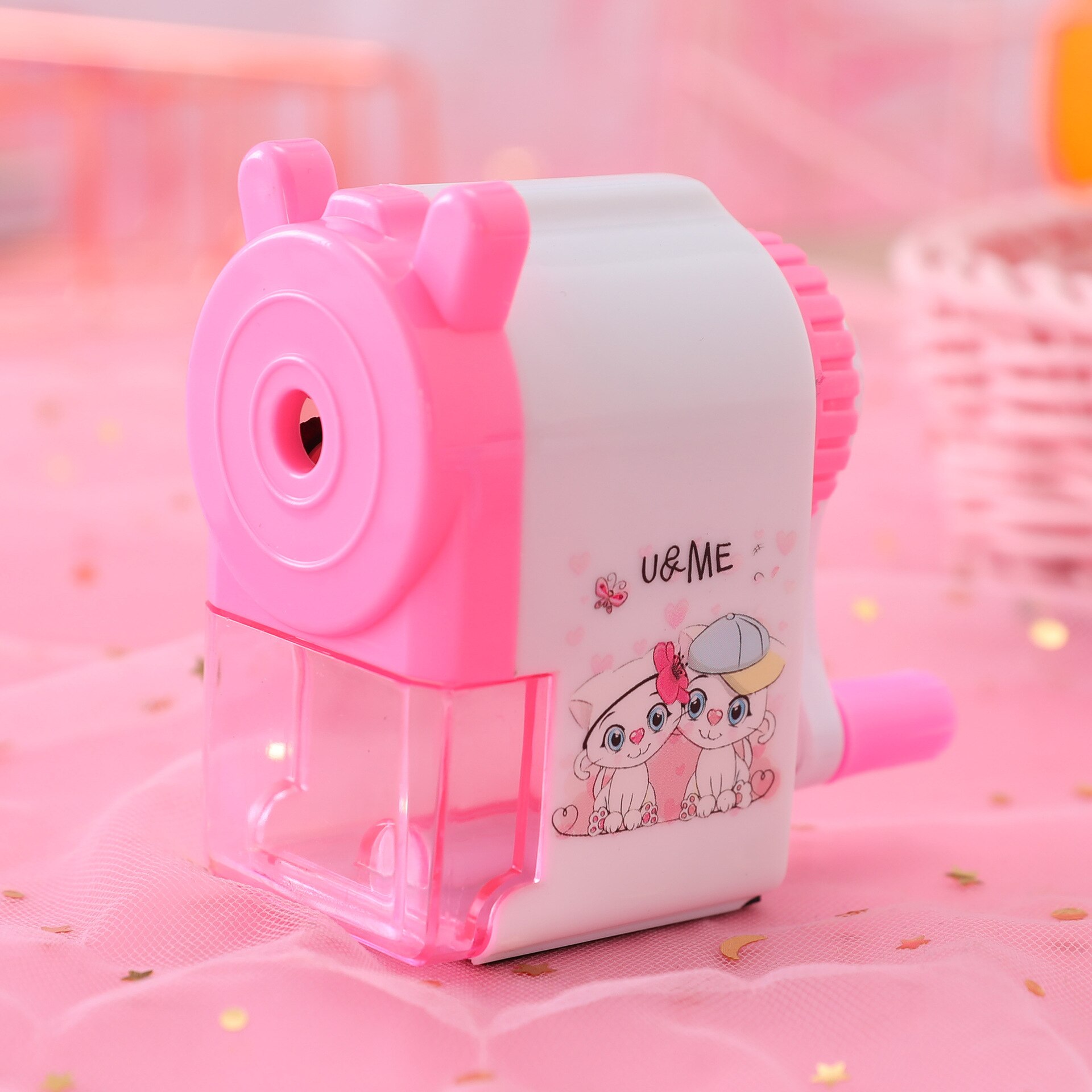 Sacapuntas de mano Kawaii, papelería para material escolar: Rosa